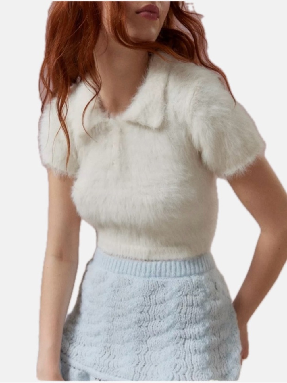 Kimchi Blue Luna Fuzzy Polo Sweater in White